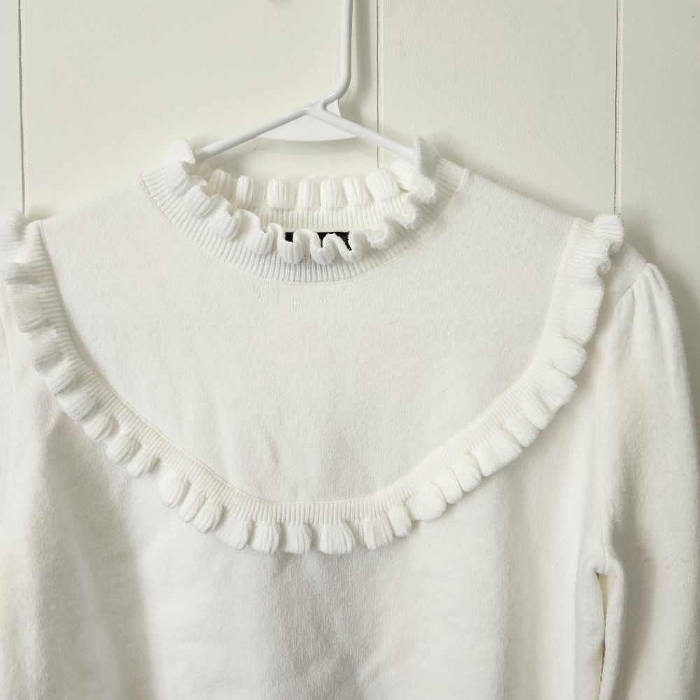 French Connection White Ruffle Sweater - Picture 6 of 8